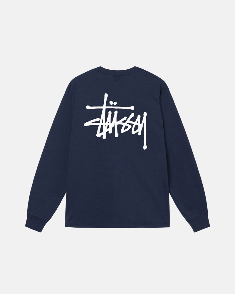 T Shirts Stussy Basic Stüssy LS Bleu Marine | CSC-02217502