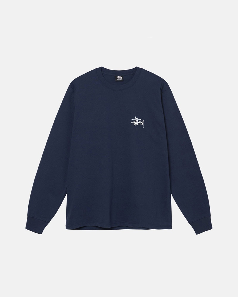 T Shirts Stussy Basic Stüssy LS Bleu Marine | CSC-02217502