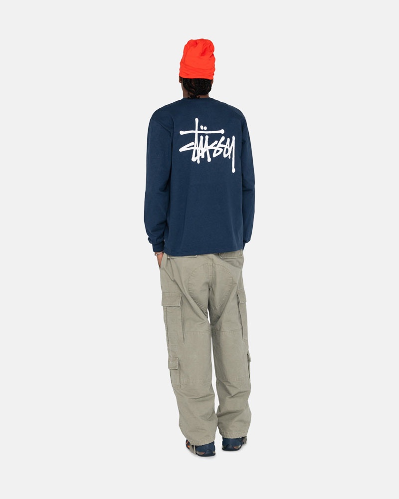 T Shirts Stussy Basic Stüssy LS Bleu Marine | CSC-02217502