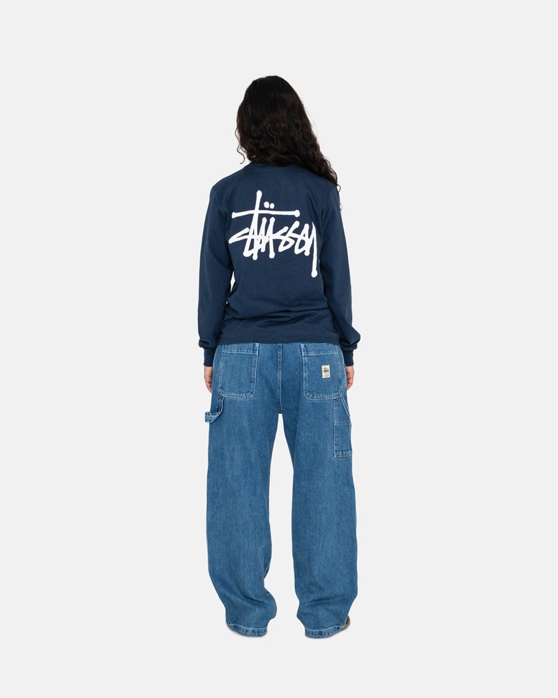 T Shirts Stussy Basic Stüssy LS Bleu Marine | CSC-02217502