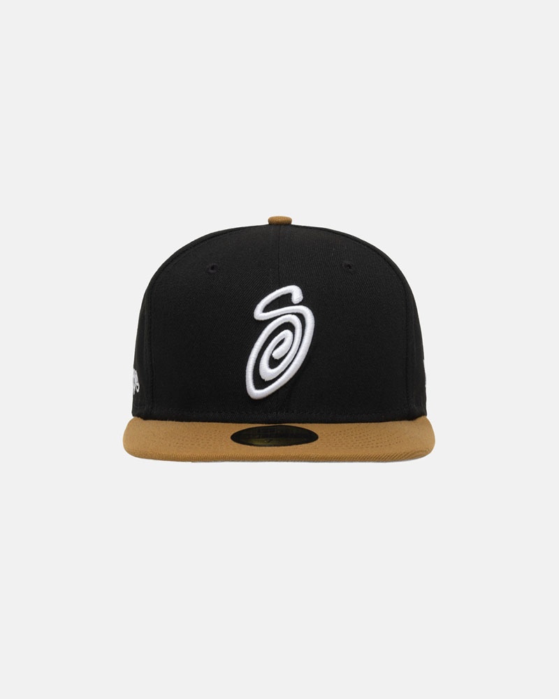 Casquette Stussy New Era 59Fifty Curly S Noir Doré | DVO-57068029