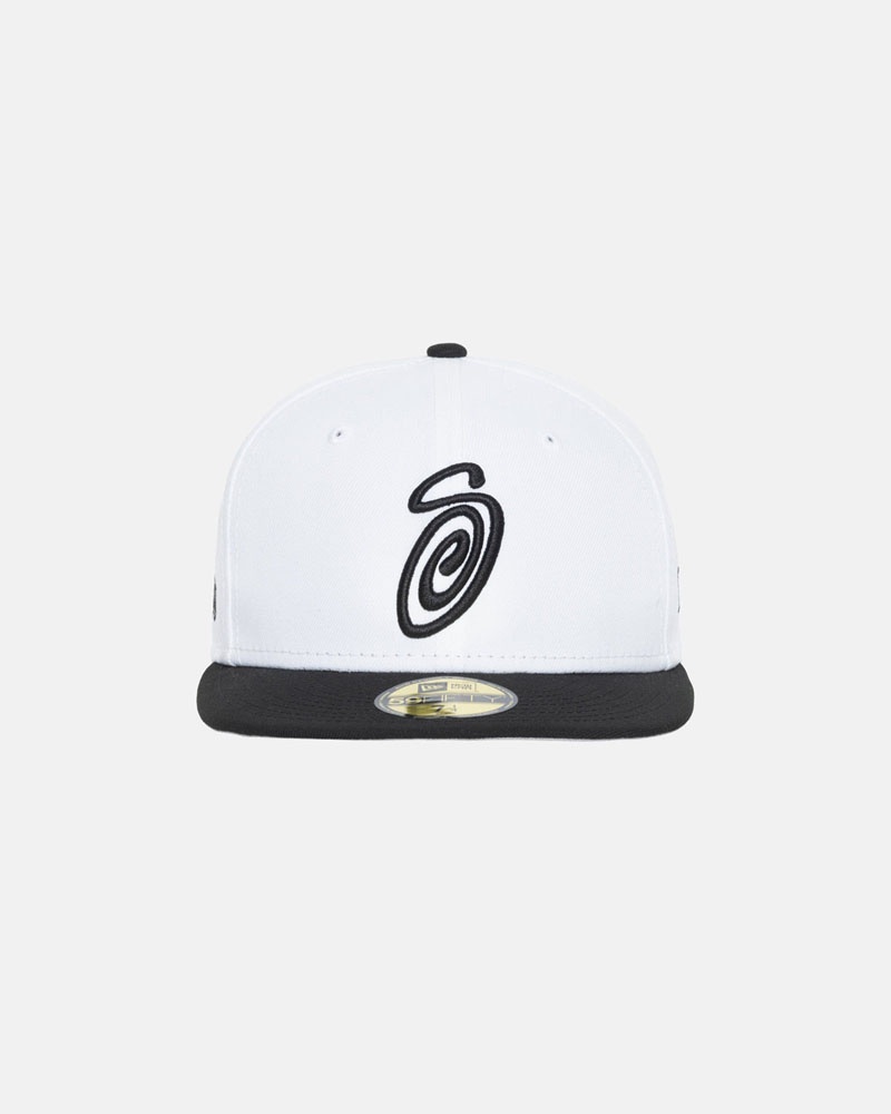 Casquette Stussy New Era 59Fifty Curly S Blanche Noir | NKX-76920155