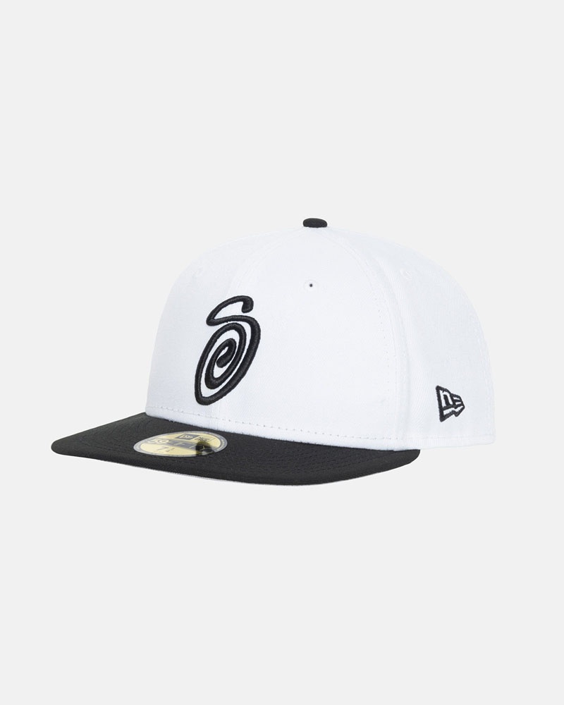 Casquette Stussy New Era 59Fifty Curly S Blanche Noir | NKX-76920155