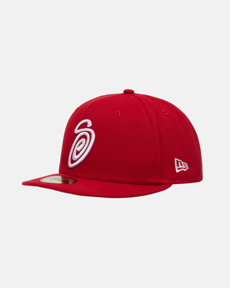 Casquette Stussy New Era 59Fifty Curly S Rouge | EQP-33153098