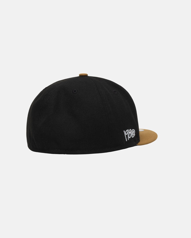 Casquette Stussy New Era 59Fifty Curly S Noir Doré | DVO-57068029