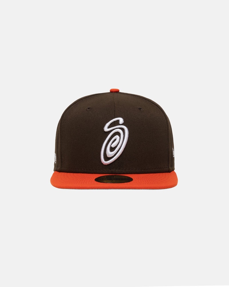 Casquette Stussy New Era 59Fifty Curly S Marron Orange | GRW-74942911