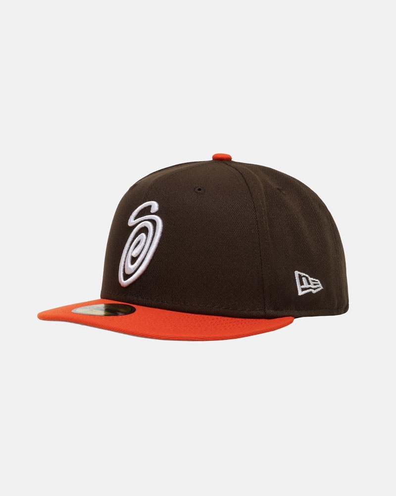 Casquette Stussy New Era 59Fifty Curly S Marron Orange | GRW-74942911