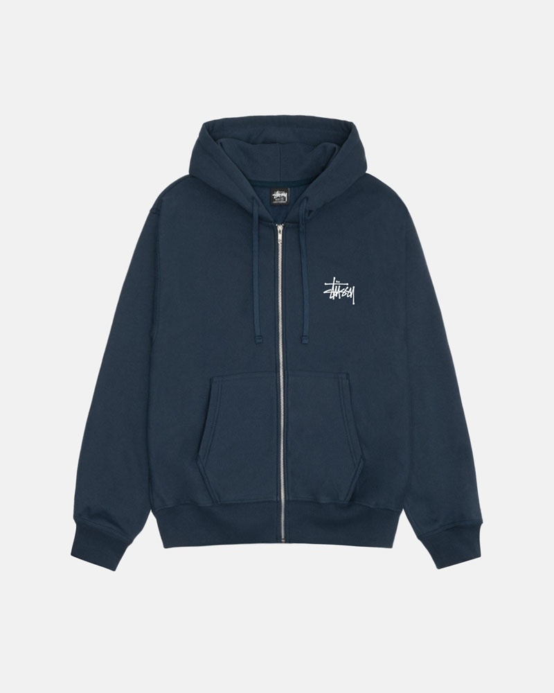 Sweat a Capuche Stussy Basic Stüssy Zip Bleu Marine | COW-19345867