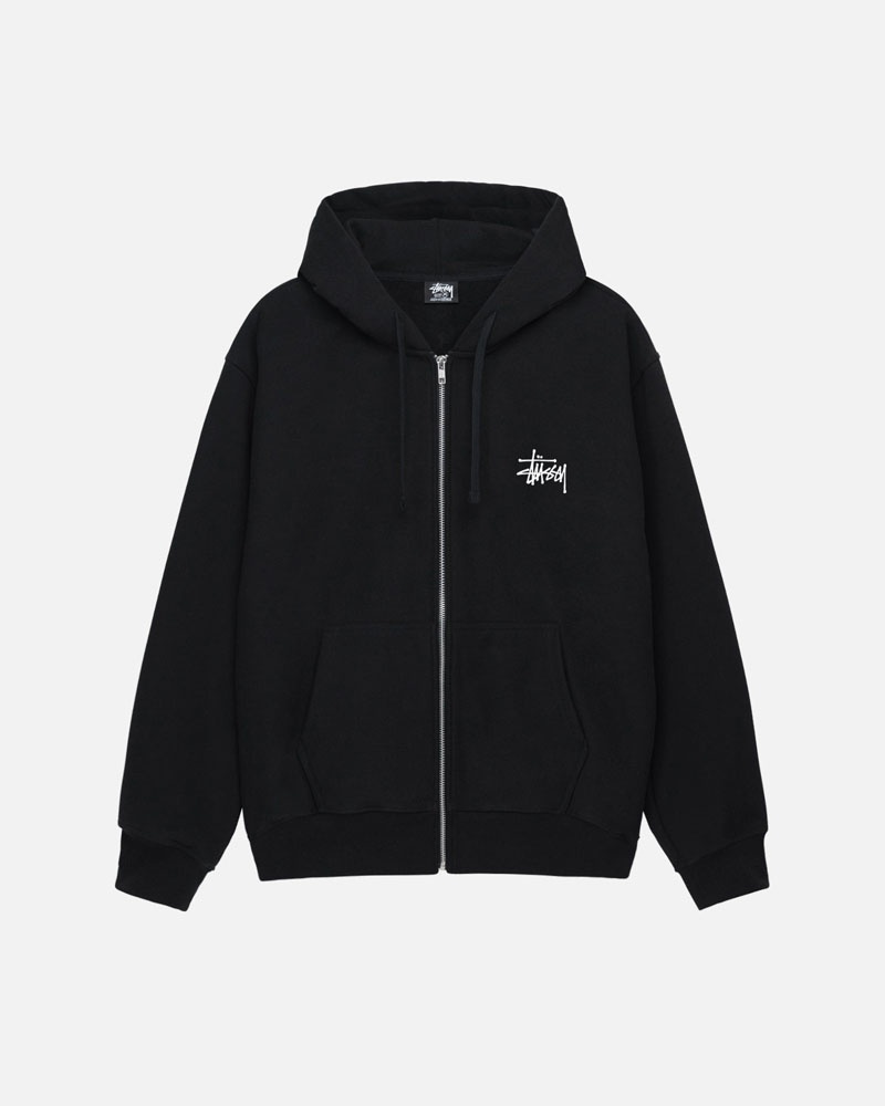 Sweat a Capuche Stussy Basic Stüssy Zip Noir | OXB-86142191