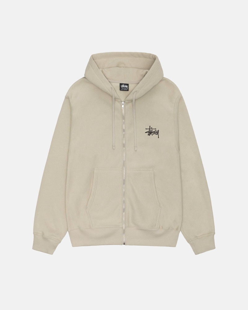 Sweat a Capuche Stussy Basic Stüssy Zip Kaki | FDO-65057865