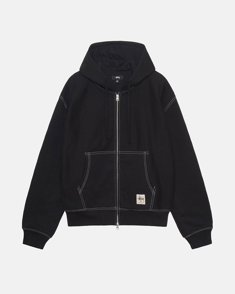 Sweat a Capuche Stussy Double Face Label Zip Noir | TSD-87109692