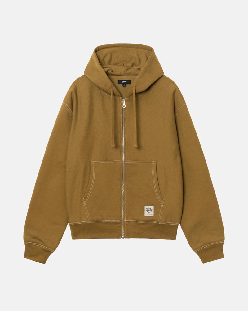 Sweat a Capuche Stussy Double Face Label Zip Vert Olive | KKC-60494710