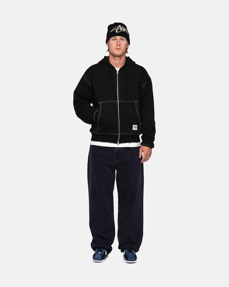 Sweat a Capuche Stussy Double Face Label Zip Noir | TSD-87109692