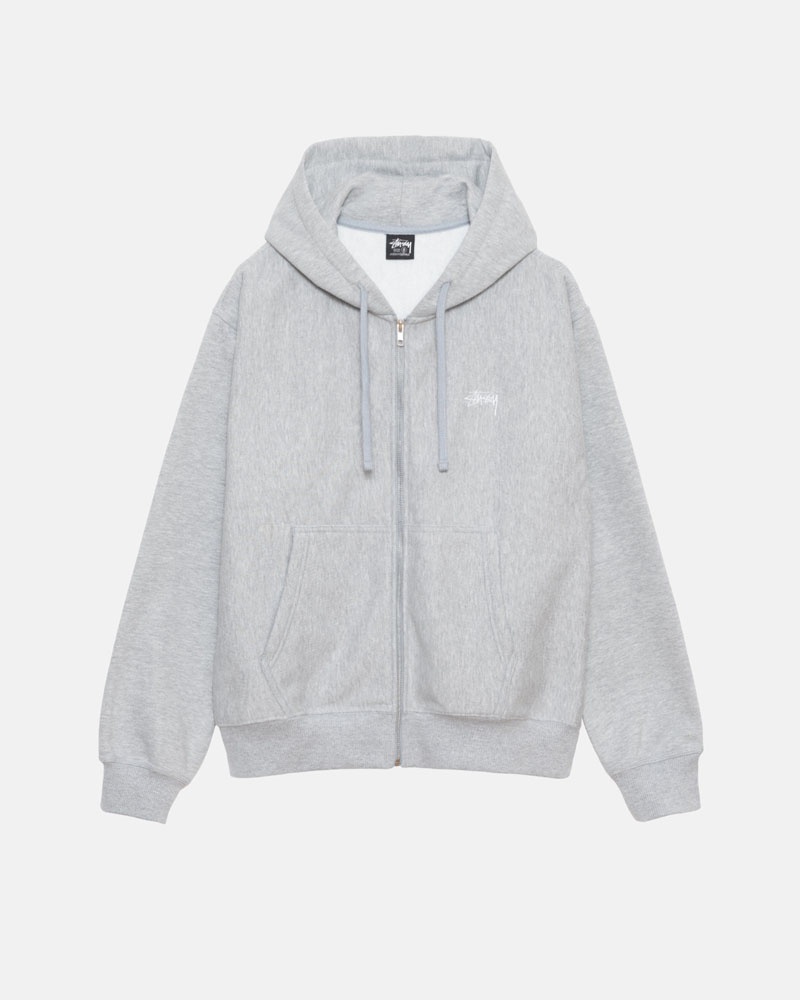 Sweat a Capuche Stussy Stock Logo Zip Grise | XTW-14803935