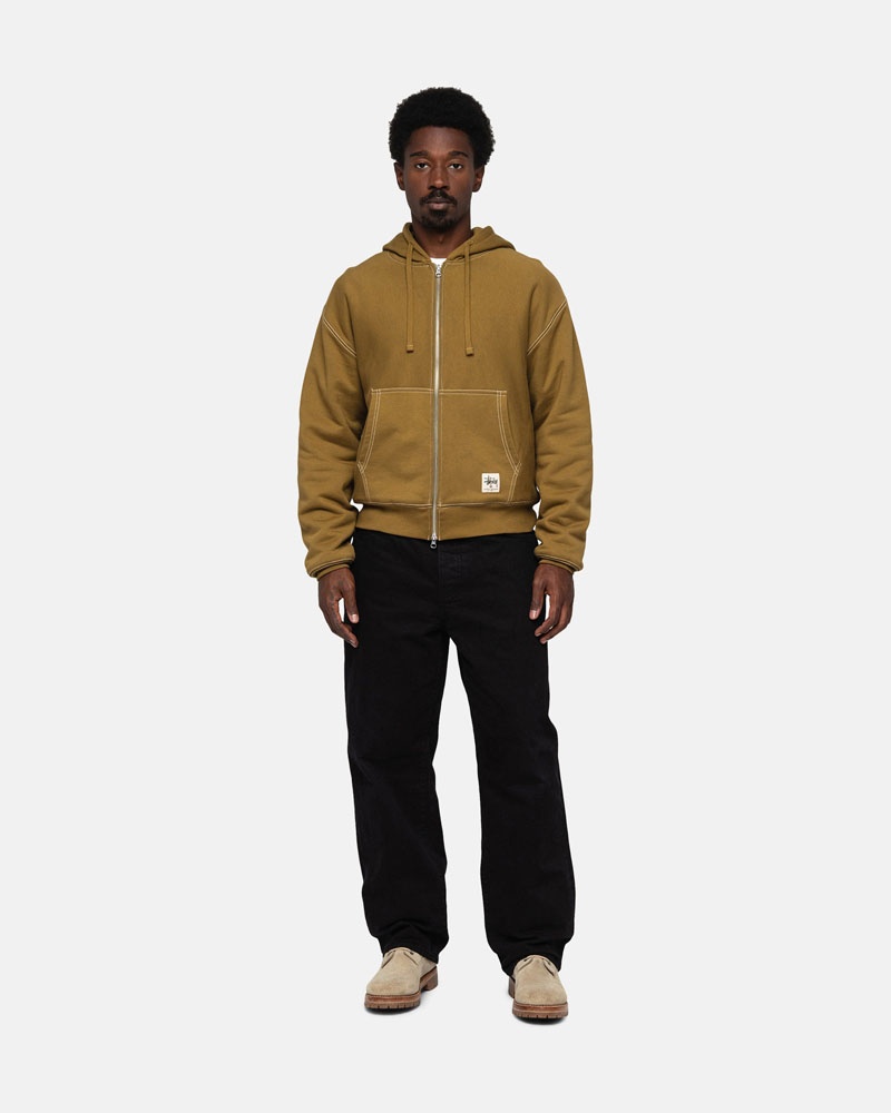 Sweat a Capuche Stussy Double Face Label Zip Vert Olive | KKC-60494710