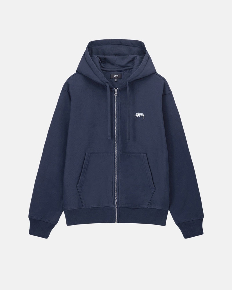 Sweat a Capuche Stussy Stock Logo Zip Bleu Marine | WEE-31079348