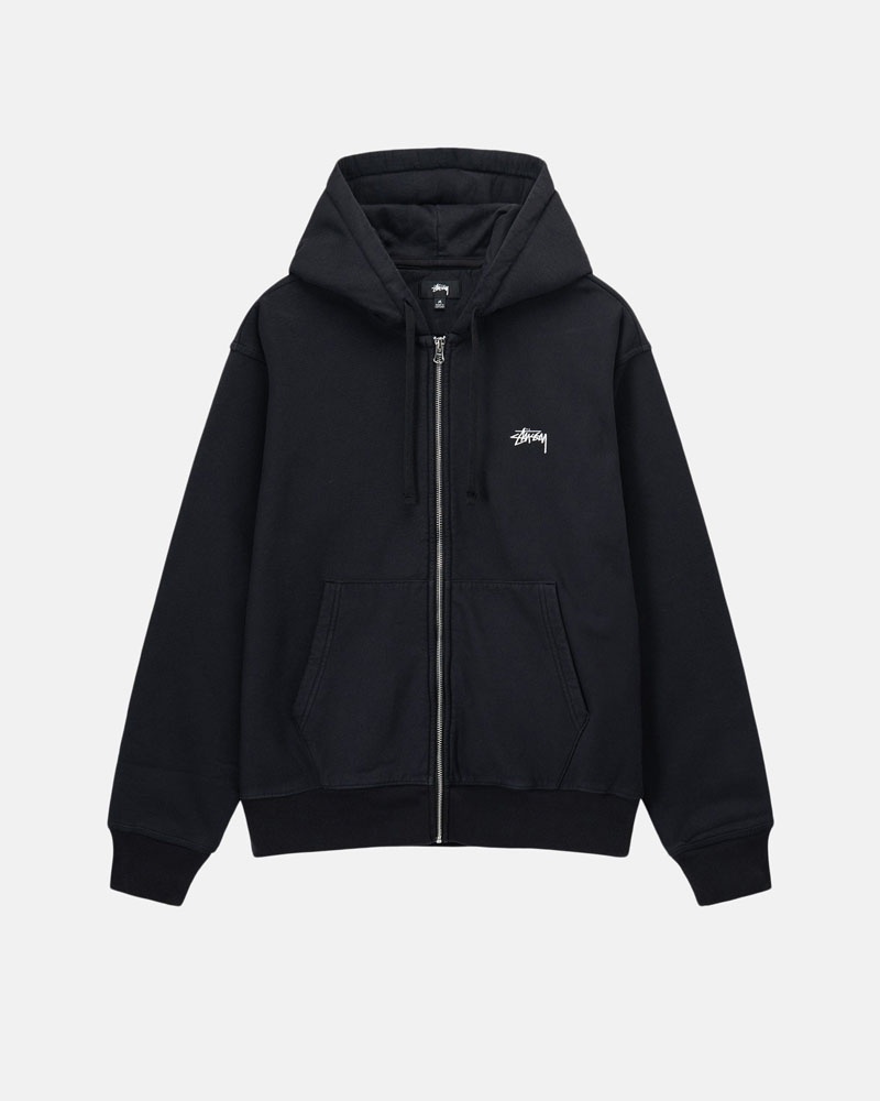 Sweat a Capuche Stussy Stock Logo Zip Noir | HQA-40250360