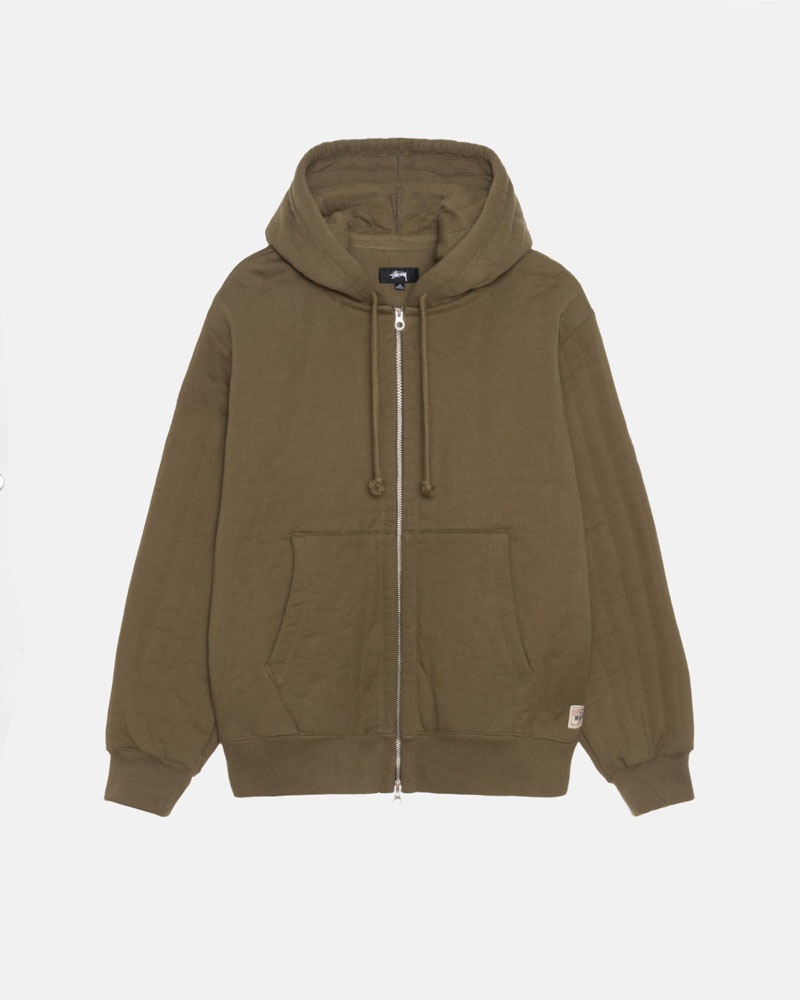 Sweat a Capuche Stussy Vertical Matelassé Zip Vert Olive Vert | HUA-83953256