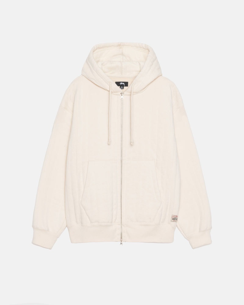 Sweat a Capuche Stussy Vertical Matelassé Zip Blanche | MUZ-82840200