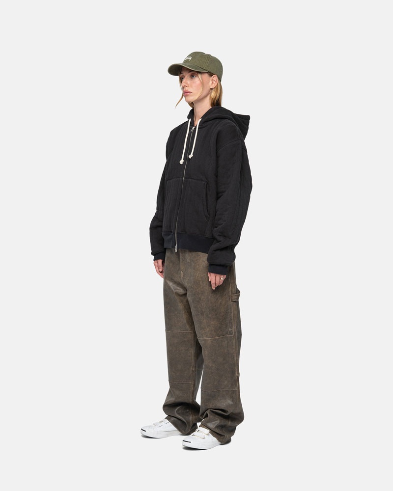 Sweat a Capuche Stussy Vertical Matelassé Zip Noir | RXH-31819760