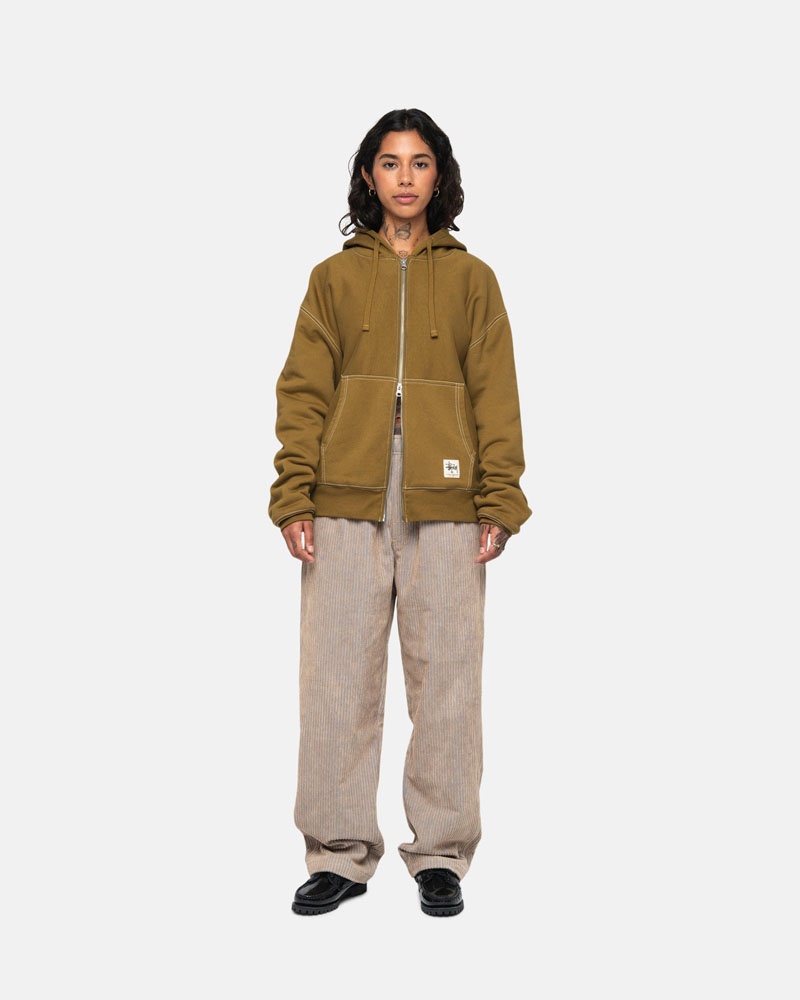 Sweat a Capuche Stussy Double Face Label Zip Vert Olive | KKC-60494710