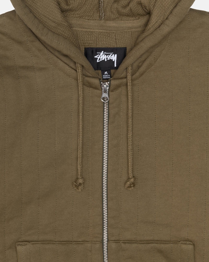 Sweat a Capuche Stussy Vertical Matelassé Zip Vert Olive Vert | HUA-83953256