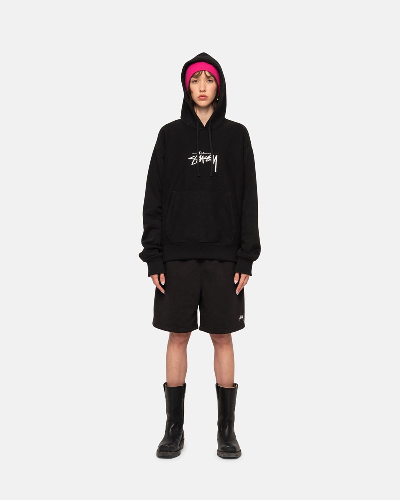 Sweat a Capuche Stussy Stock Logo Applique Noir | RZF-32020368