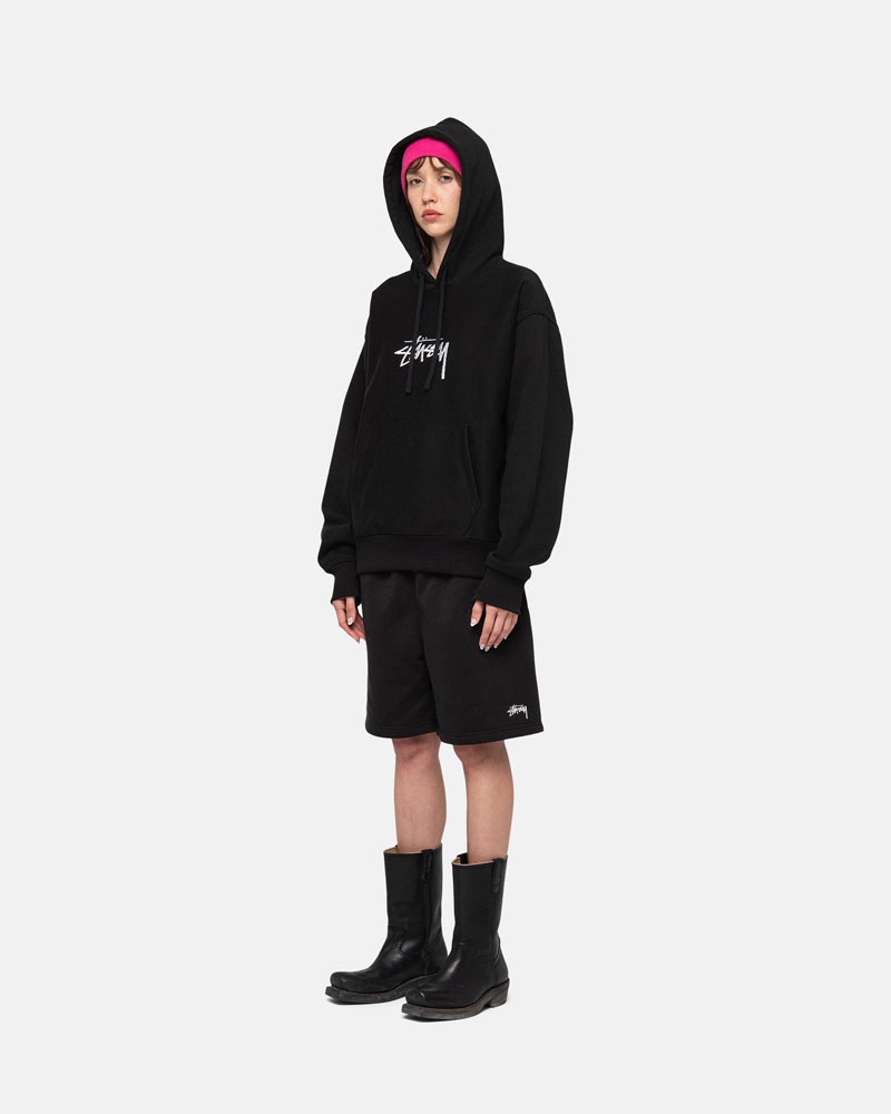 Sweat a Capuche Stussy Stock Logo Applique Noir | RZF-32020368