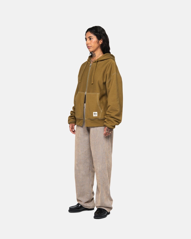 Sweat a Capuche Stussy Double Face Label Zip Vert Olive | KKC-60494710