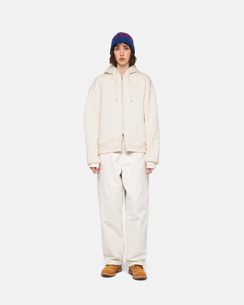 Sweat a Capuche Stussy Vertical Matelassé Zip Blanche | MUZ-82840200