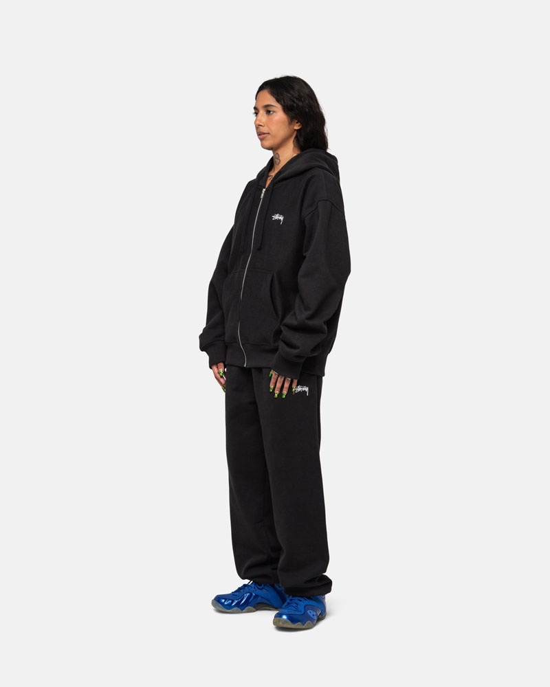 Sweat a Capuche Stussy Stock Logo Zip Noir | HQA-40250360