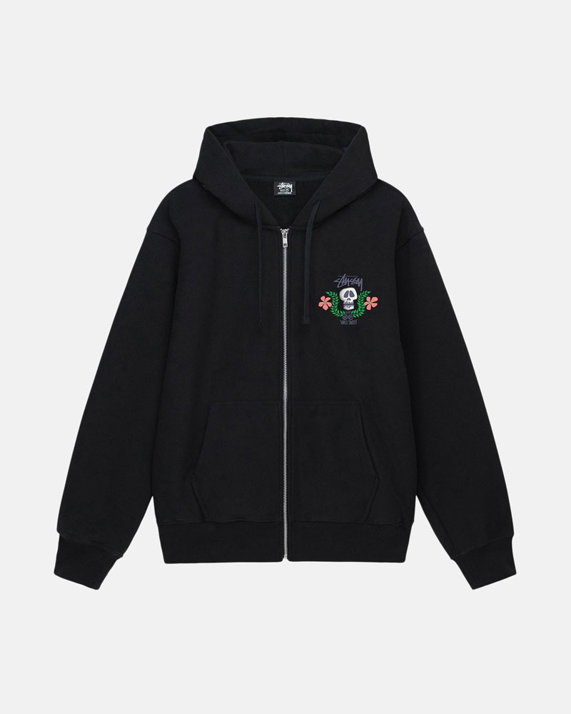 Sweat a Capuche Stussy Skull Crest Zip Noir | DEH-16768888