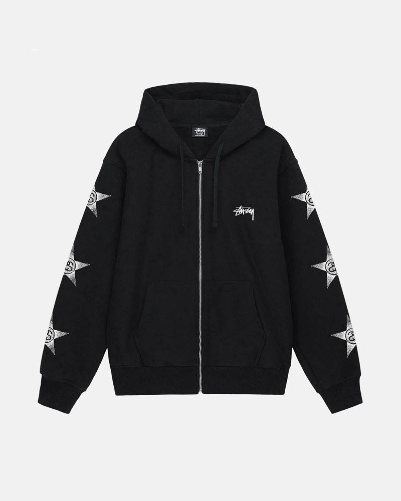 Sweat a Capuche Stussy Stars Zip Noir | KSV-46959848