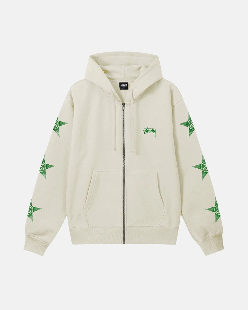 Sweat a Capuche Stussy Stars Zip Beige | TLY-61234156