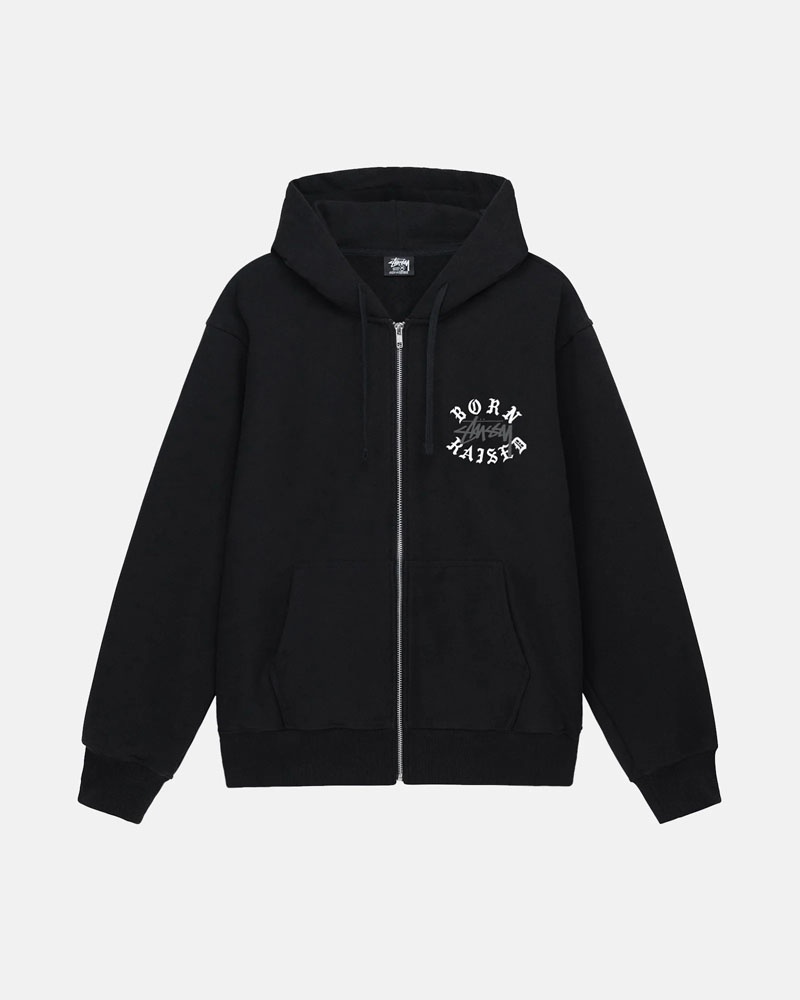 Sweat a Capuche Stussy Stüssy & Born X Raised Logo Zip Noir | MGK-87878663