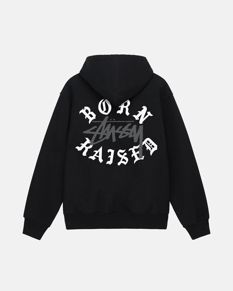 Sweat a Capuche Stussy Stüssy & Born X Raised Logo Zip Noir | MGK-87878663