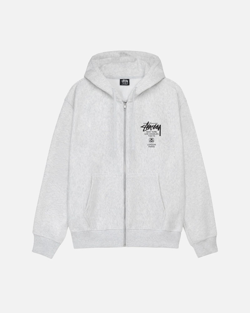 Sweat a Capuche Stussy World Tour Zip Grise | FTI-60120050