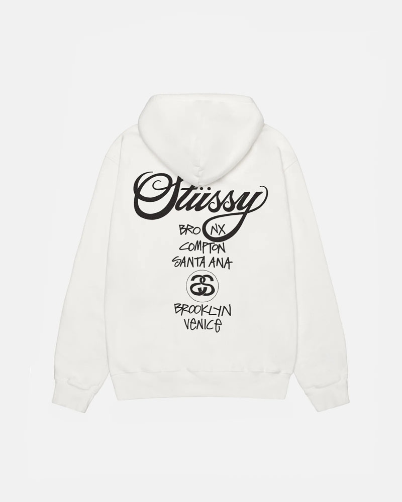 Sweat a Capuche Stussy World Tour Pigment Dyed Blanche | QOX-28496543