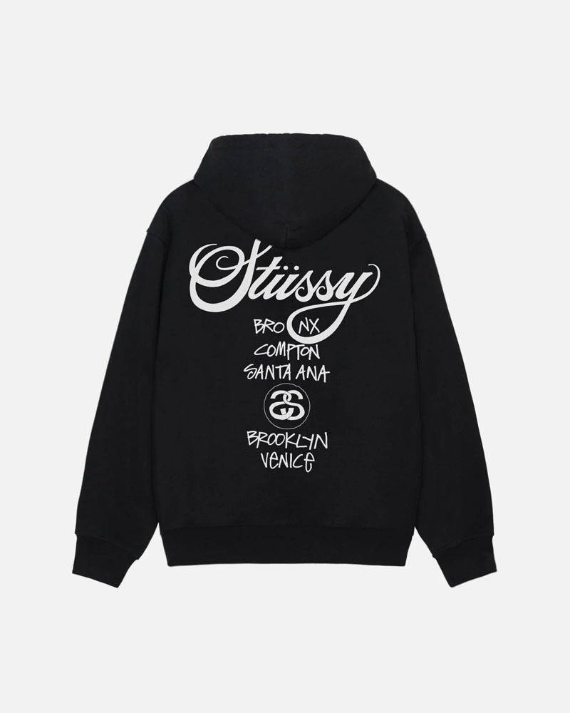 Sweat a Capuche Stussy World Tour Zip Noir | SYE-86570834