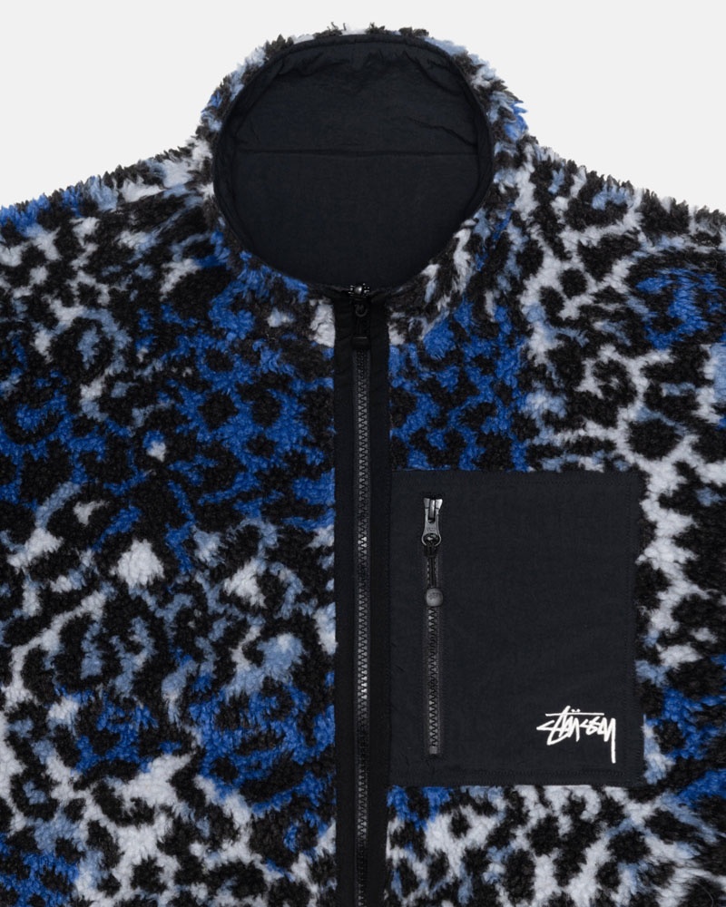 Veste Stussy Sherpa Reversible Bleu Leopard | GEP-36015962