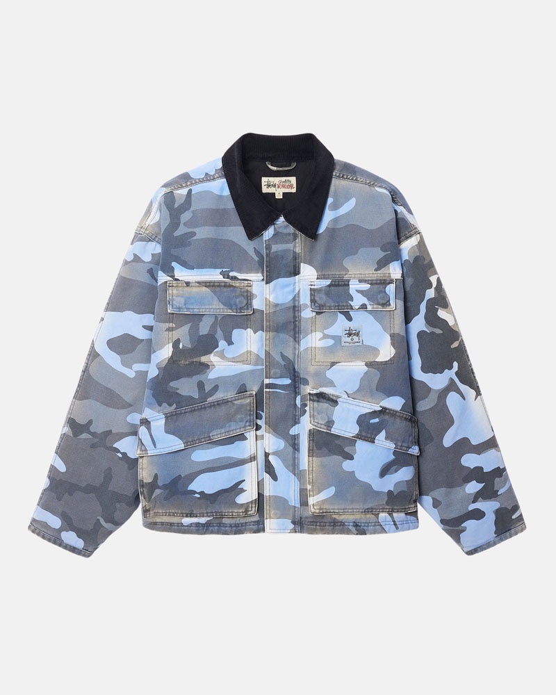 Veste Stussy Shop Spray Dye Tela Bleu Camouflage | QJJ-30905747