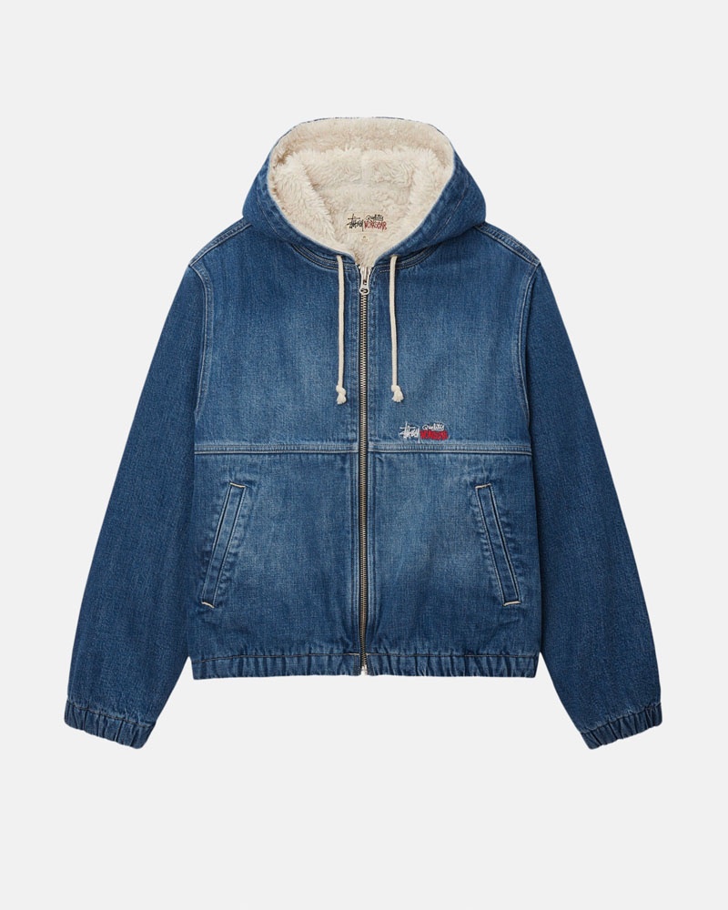 Veste Stussy Travail Denim Sherpa Bleu | EBO-18630862