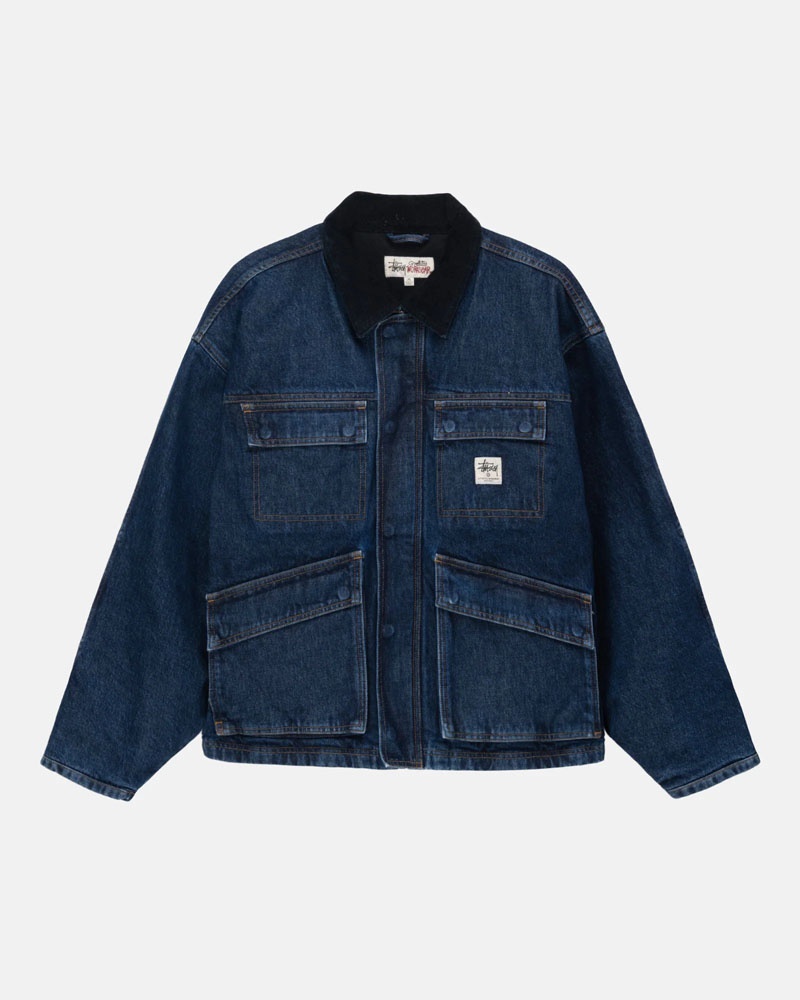 Veste Stussy Shop Washed Denim Bleu | CZH-82078789