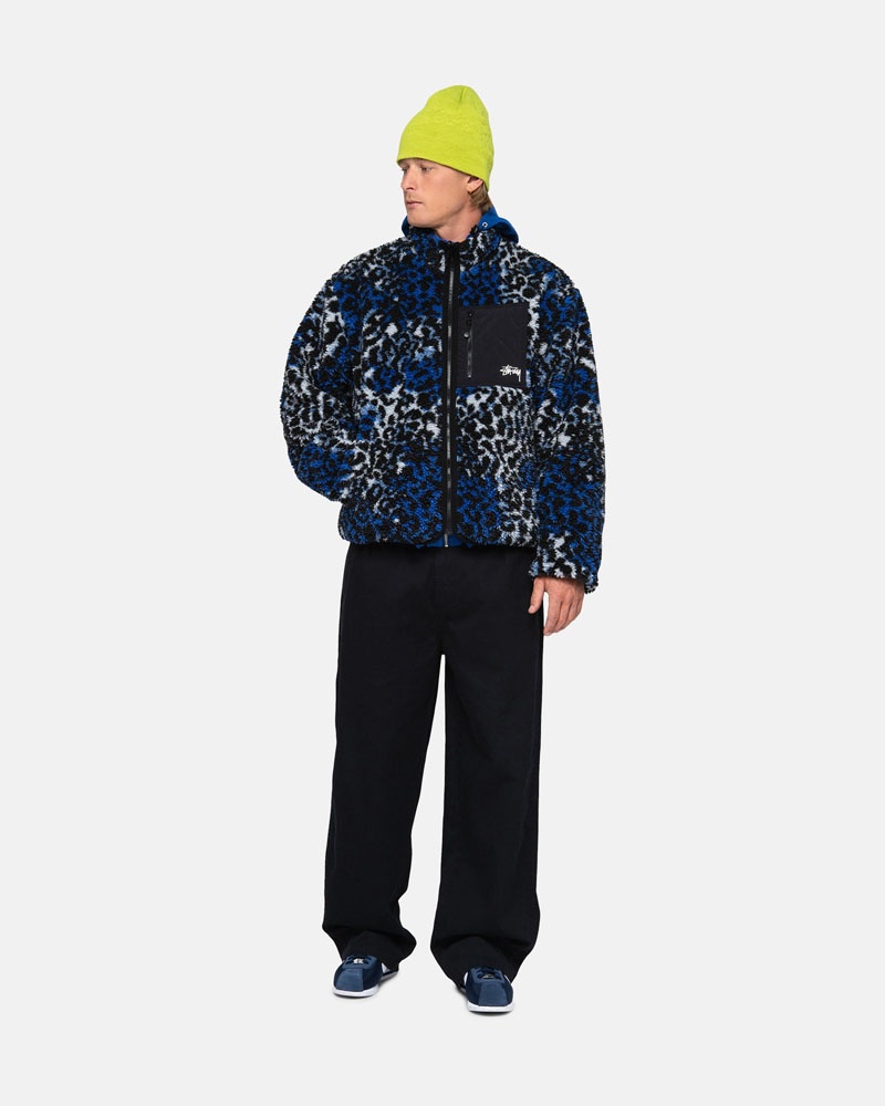 Veste Stussy Sherpa Reversible Bleu Leopard | GEP-36015962