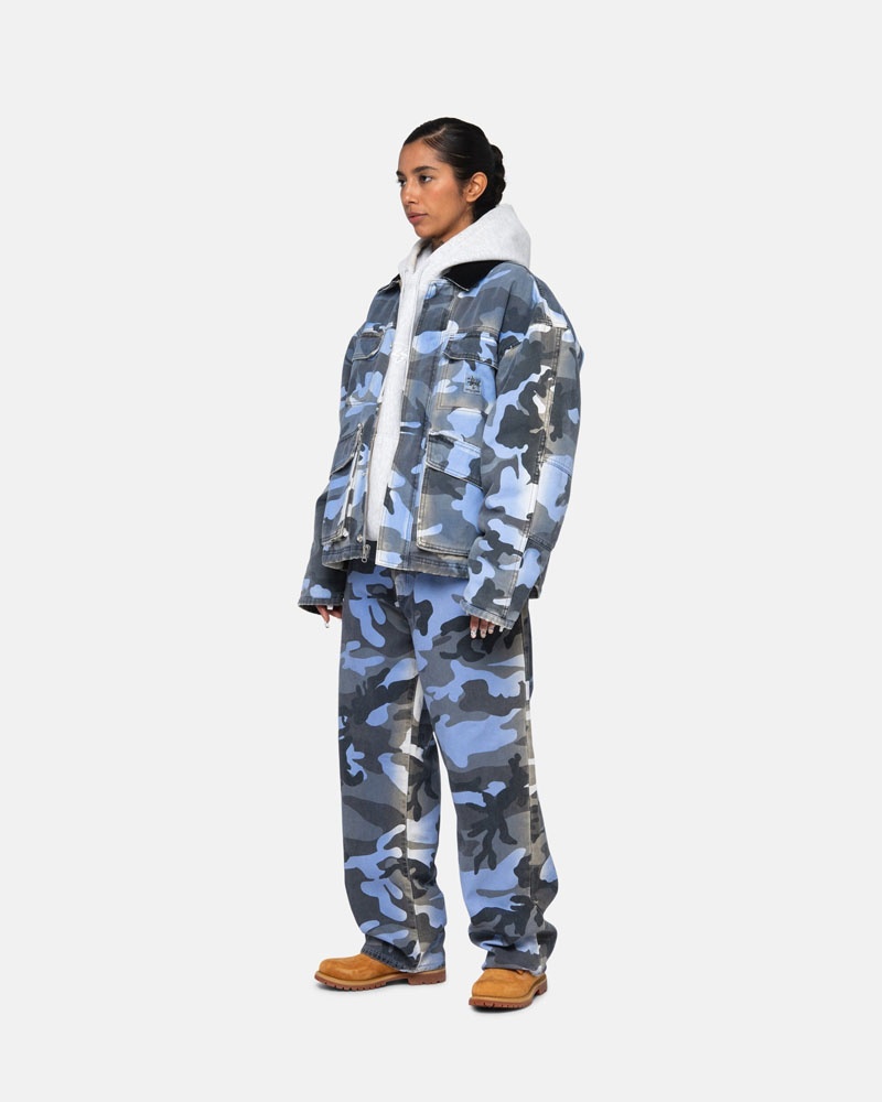 Veste Stussy Shop Spray Dye Tela Bleu Camouflage | QJJ-30905747