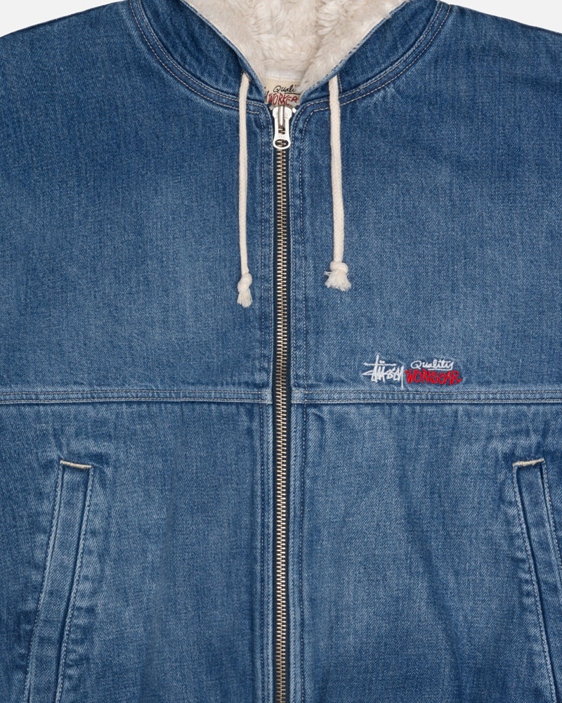 Veste Stussy Travail Denim Sherpa Bleu | EBO-18630862