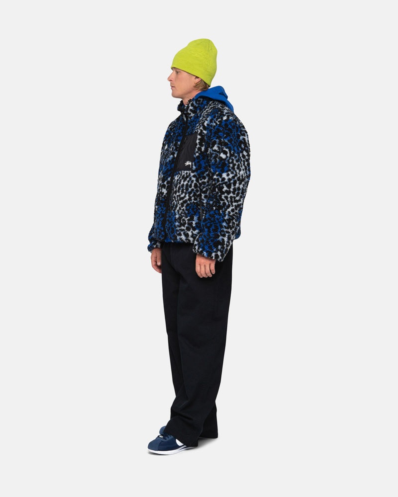 Veste Stussy Sherpa Reversible Bleu Leopard | GEP-36015962