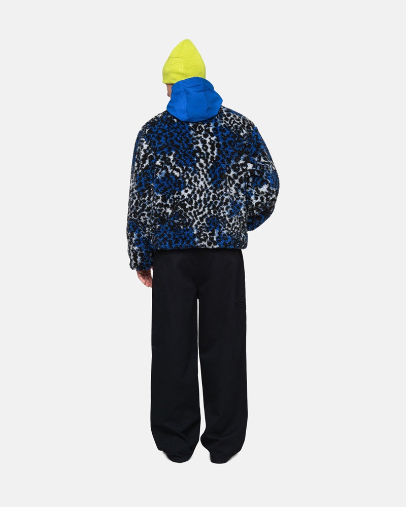 Veste Stussy Sherpa Reversible Bleu Leopard | GEP-36015962