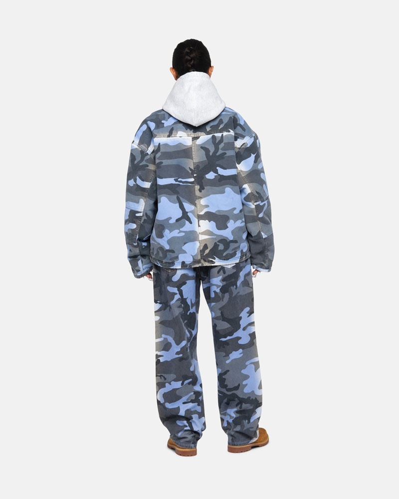 Veste Stussy Shop Spray Dye Tela Bleu Camouflage | QJJ-30905747