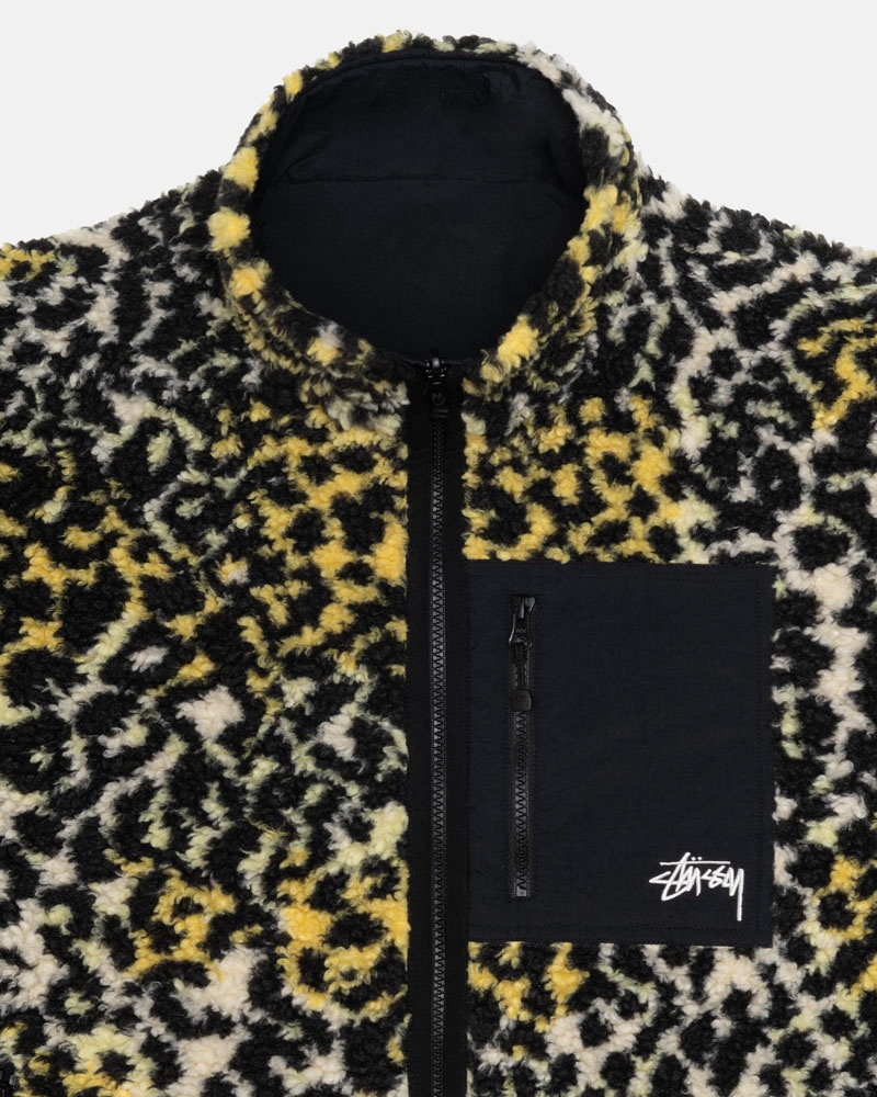 Veste Stussy Sherpa Reversible Jaune Leopard | VAN-00525514